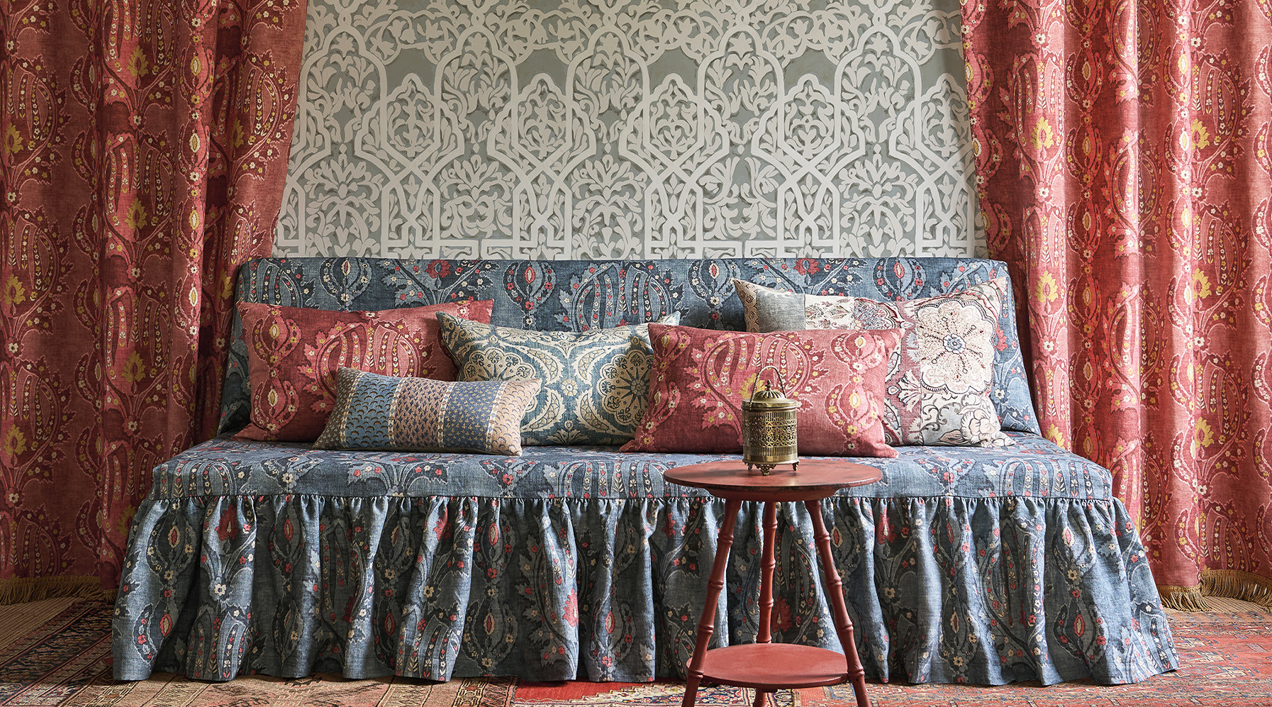 Folkflora living room with Otto curtain and sofa with Pasha cushion