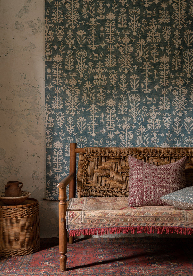 Papyrus blue wall hanging in room, lewis and wood