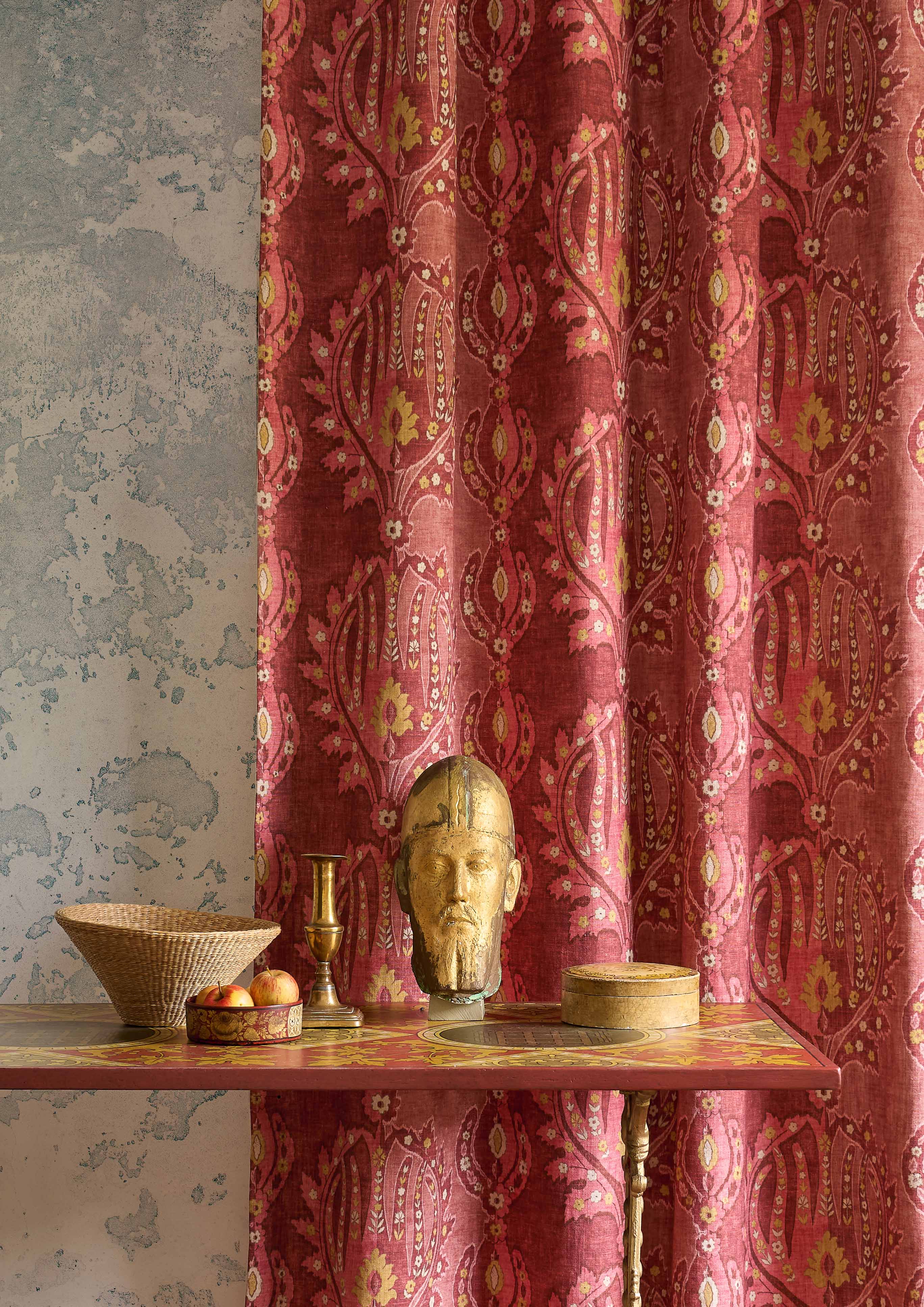 pink and yellow brocade curtain lewis and wood