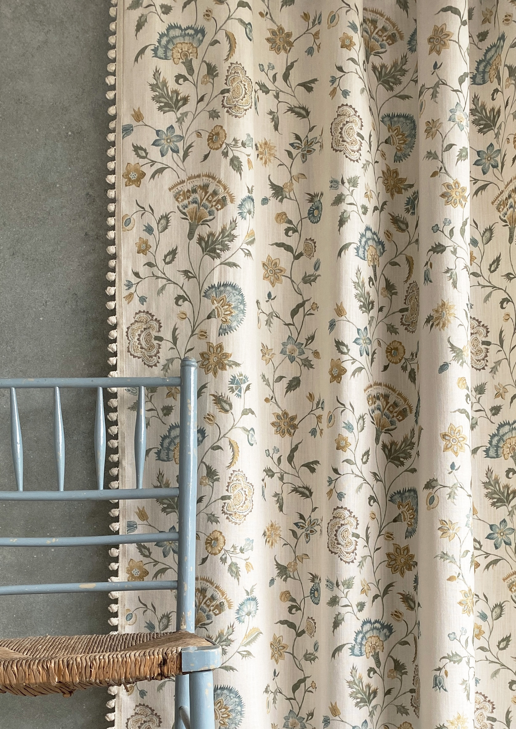 green and yellow floral sprigs curtain lewis and wood