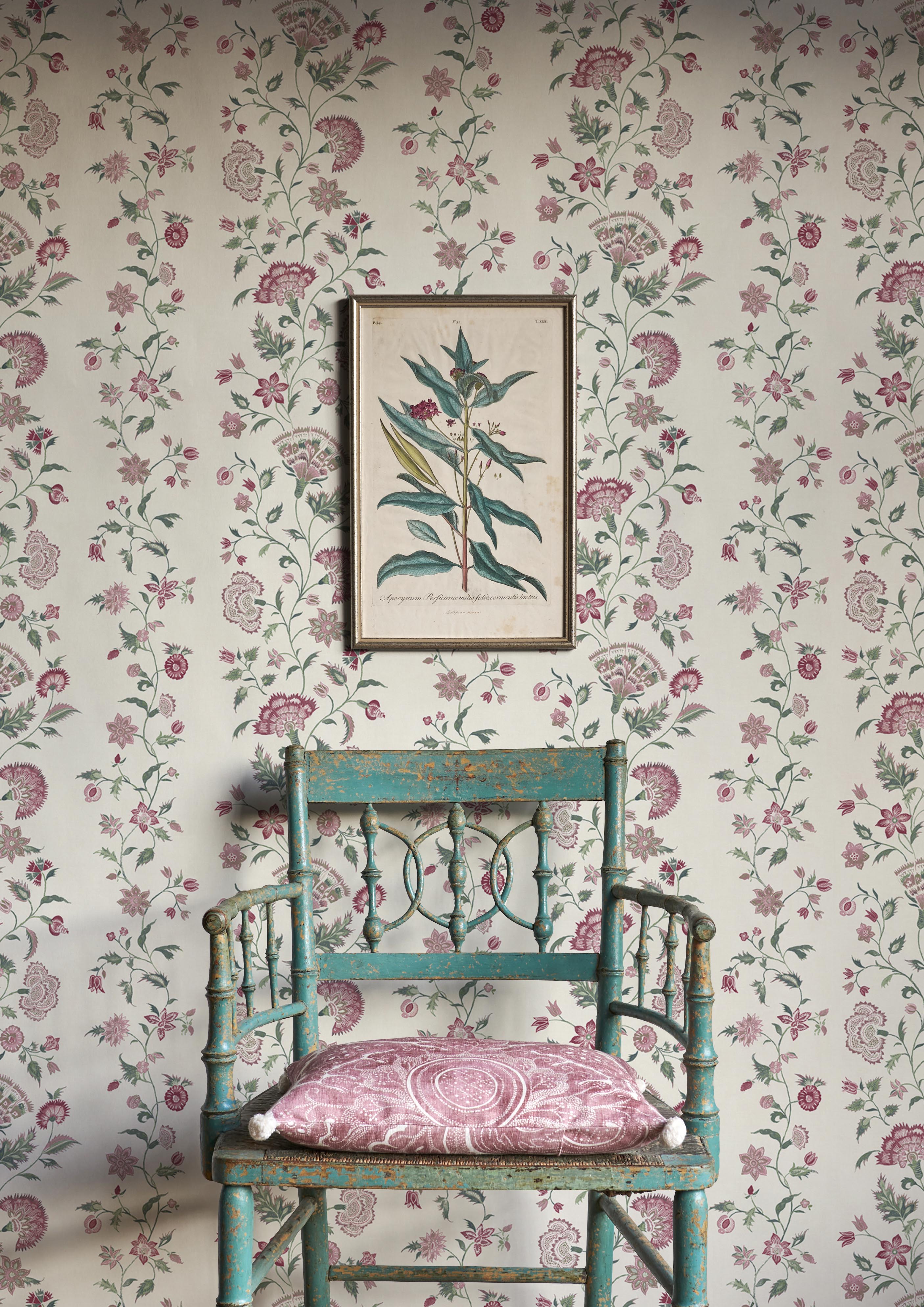 pink and green floral sprigs wallpaper lewis and wood
