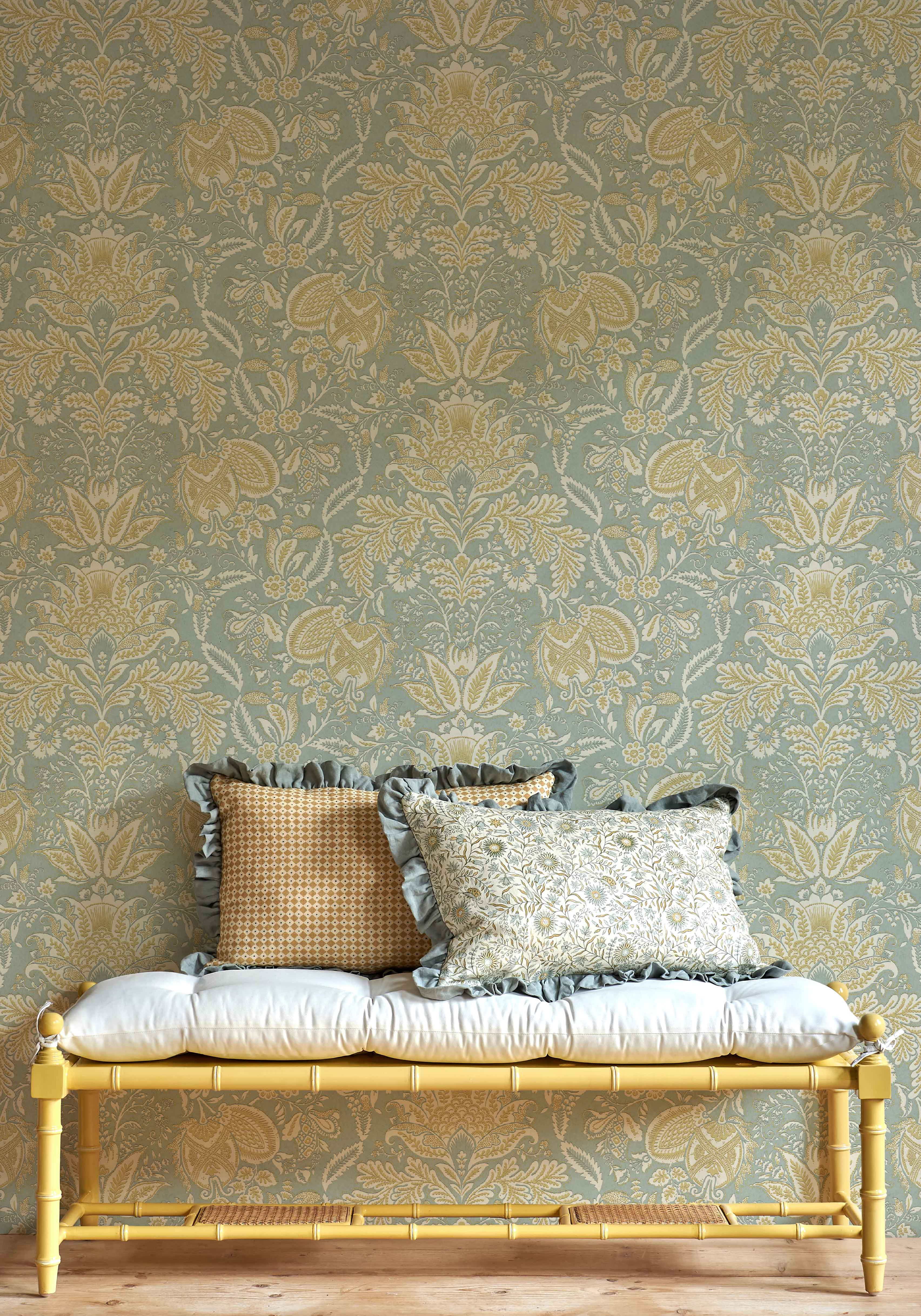 Wykeham wallpaper in living room, lewis and wood